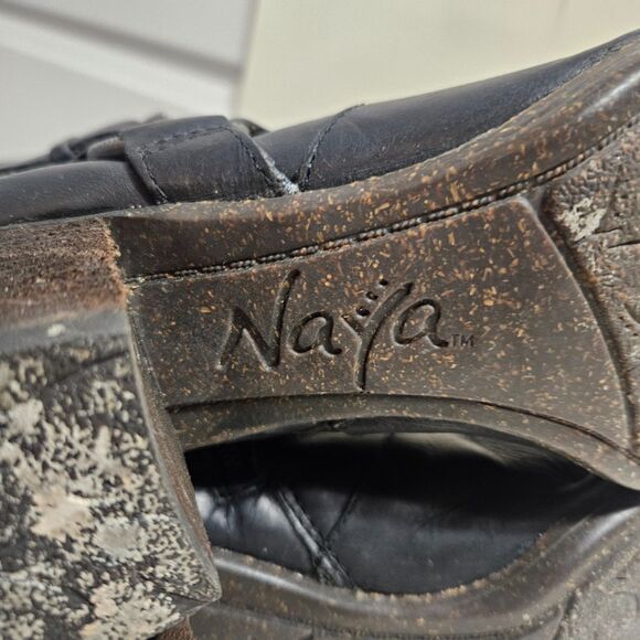 Naya Gazelle Leather Boots Black Block Heel Mid Calf 7.5 Women's Bikercore - Picture 12 of 13